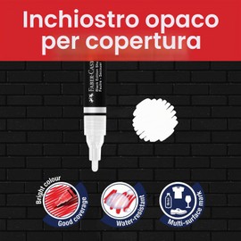 Faber-Castell 285511 Black Edition Shake & Paint Pennarello Acrilico, Pennarello White Moon, Doppia Punta 3Mm E 1Mm, Impermeabile, Colore Vivido E Duraturo