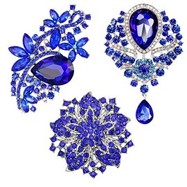 Reizteko Wedding Bridal Big Crystal Rhinestone Bouquet Brooch Pin for Women (Style a: 3pcs Blue brooches Set)