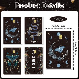 Rngmsi Credit Debit Card Skin - 4 Pcs Boho Butterfly Debit Card Stickers Sun Moon Moth Floral Waterproof Decal Cover Set for DIY Key Transportation Credit Cards Removable Sticker