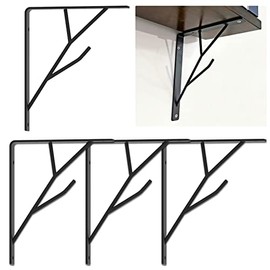 Decorative Shelf Brackets, Black Floating Shelf Bracket 8 Inch Heavy Duty Hardware Rustic Tree Branch 4 Packs Black Waaliji