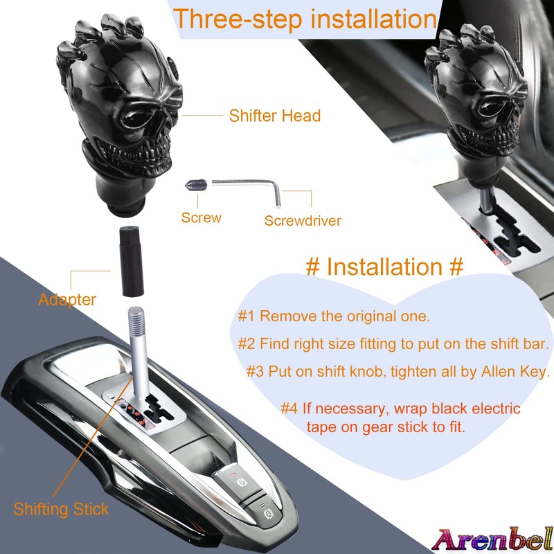 Arenbel Car Shift Knob Skull Shifter Knobs Skeleton Handle Car