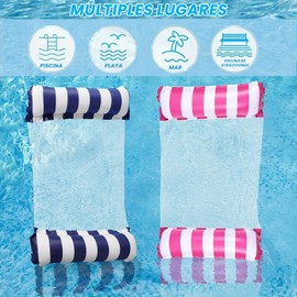Jesir 2 Piezas Hamaca de Agua,4 En 1colchoneta Inflable Plegable para Piscina,Salón Flotante,Juguetes Piscina Playa Verano(Fila Flotante de 2 Tubos B)