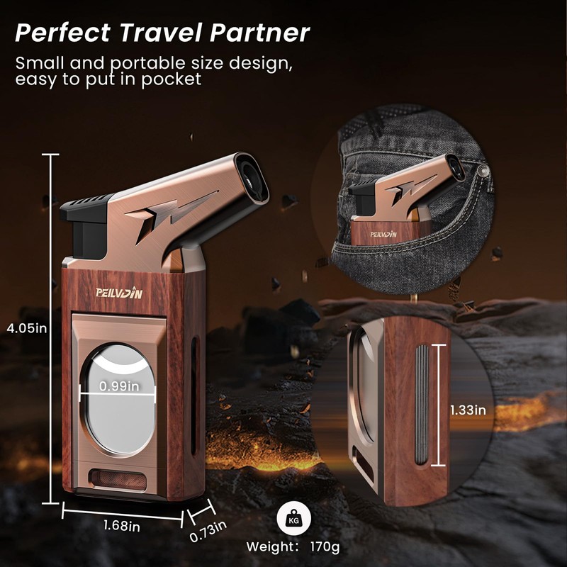 Torch Lighter with Built-in Straight Tool, Punch, Windproof Jet Flame