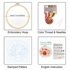 Louise Maelys Fall Fox Embroidery Kits for Beginners with Autumn Animal Pattern,Adults Starter Cross Stitch Kit DIY Needlepoint Kits