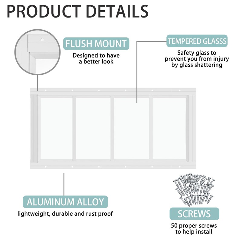 Tandefio 2 Pk 10''x23'' White Flush Mount Shed Window with