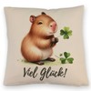 Capybara with Clover Leaf Cushion with Linen Look with Saying