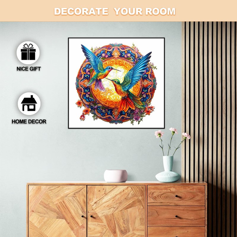 Wooden Puzzles for Adults, Mandala Hummingbird Wooden Jigsaw Puzzles for