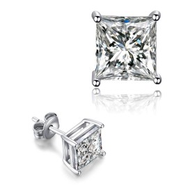 KGDUYC Square Men's Silver Earrings with 6 mm Cubic Zirconia Square Solitaire, Men's Silver Earrings, Men's Jewellery Gifts, Metal