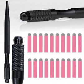 Tebori Microblading Handle Tool for Permanent Eyebrow Makeup with Nano Pink 0.15 mm Blade, Microblade Holder Set (1 x Black Pen + 20 x 18U Needles)