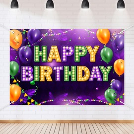 Mardi Gras Happy Birthday Backdrop Banner New Orleans Mardi Gras Carnival Theme Background Decor for Boys Girls Birthday Party Holiday Celebration Masquerade Party Decorations Supplies 72x43in-BECKTEN
