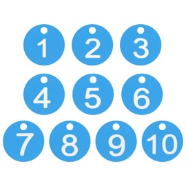 PATIKIL 1-10 Numbers Tags Plastic Round Numbered Marking Identify ID Key Hang Tag for Dormitory Key Chain Box Gym Cabinet Lockers, Light Blue with White Text