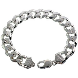 Sterling Silver Thick Curb Cuban Link Chain Bracelet 13mm Beveled Edges Nickel Free Italy 9 inch