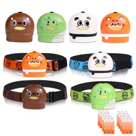 KunHe 8 Pack LED Kids Headlamp with Animal Designs Adjustable Headlight for Camping Running Christmas Stocking Stuffers Christmas Gifts for Girls Boys Batteries Included