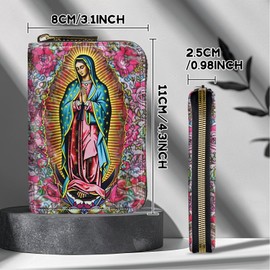BWEGRHE Cute Credit Card Holder with Zipper, Virgin Mary RFID-Blocking Card Case Small Wallet for Women Men, Multi-slot Card Organizer Case Travel Accordion Wallet
