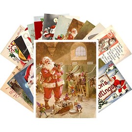 Juego de tarjetas de felicitación de Navidad clásico, 24 piezas de Navidad, todas las caras de Santa