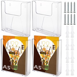 SENENQU 4 Pack Clear Plastic A5 Leaflet Holder, Wall Mounted Magazine File Holder, Transparent Brochure Dispenser Holder A5 for Office Restaurants Reception