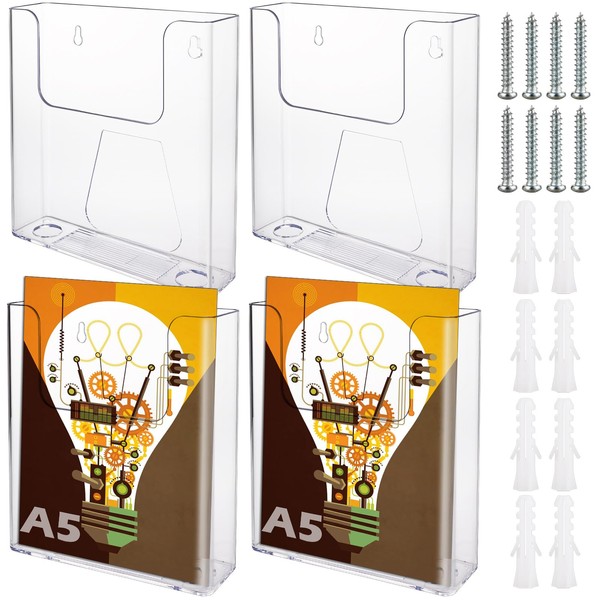 SENENQU 4 Pack Clear Plastic A5 Leaflet Holder, Wall Mounted