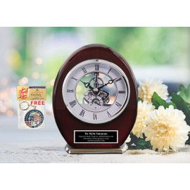 AllGiftFrames Engravable Black Engraved Archway Wood Accent Clock Custom Gift Timepiece Customized Clocks Congratulations Engineer Company Retirement Engineering Service Award Gear Silver