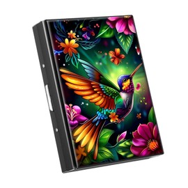 LYHXLYJH Credit Card Holder for Women Men,RFID Blocking Mini Slim Aluminum Metal Wallet ID Case Business Hard Card Case-Hummingbird Flower