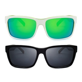 LECKIRUT Sonnenbrille Herren Damen Polarisiert Verspiegelt Groß Retro Vintage UV400 Brille Grün Linse Weiß Grün Rahmen & Grau Linse Schwarz Silber Rahmen