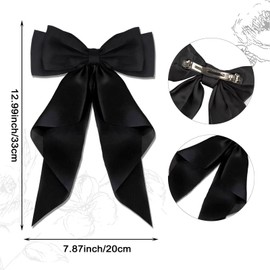 AYNKH 2 Pack Large Bow Hair Clips Long Silky Satin Plain French Hair Clip Simple Hair Clip Accessories for Women and Girls