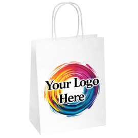 Flexicore Packaging White Kraft Custom Printed Paper Bags (8"x4.75"x10.5")(10-1000 Qty)