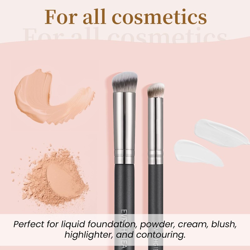 Angled Flat Concealer Brush Set, 2pcs Dense Under Eye Nose