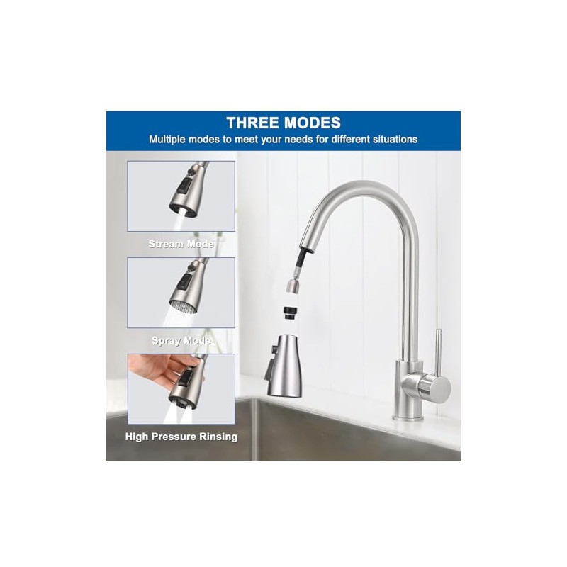 Kitchen Faucet Head Replacement, Premium 3 Function Pull Down Spray