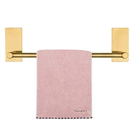 NearMoon Self Adhesive Bathroom Towel Bar- Stainless Steel Bath Wall Shelf Rack Hanging Towel Stick On Sticky Hanger Contemporary Style, NO Drilling (Brushed Gold Finish, 12-Inch Towel Rock)