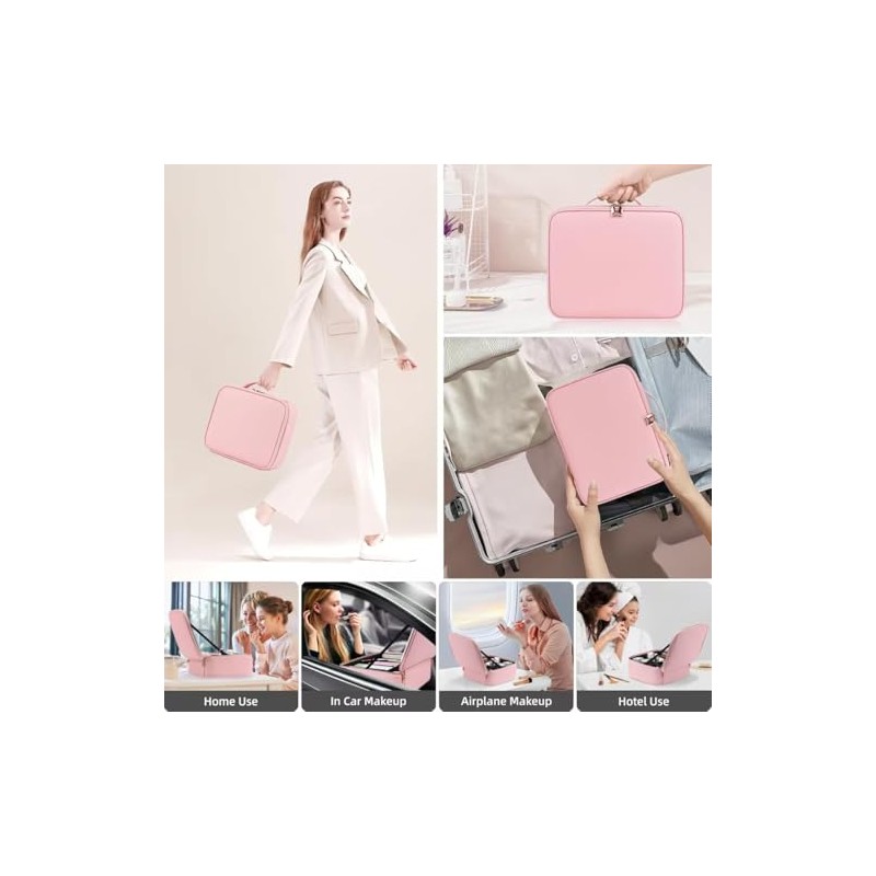 Bolsa Maquillaje Profesional Espejo Led Pequeño Juego Brochas Piezas Estuche
