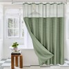 MitoVilla Green Waffle Shower Curtain Set with Snap-in Liner, Modern