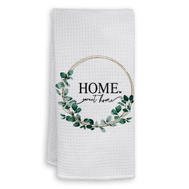 HIWX Farmhouse Home Sweet Home Decorative Kitchen Towels and Dish Towels, Family Botanical Eucalyptus Leaves Plant Hand Towels Tea Towel for Bathroom Kitchen Decor 16×24 Inches