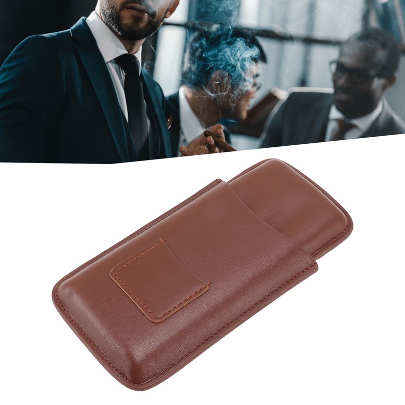 Leather Cigar Case Portable 3 Finger Cigar Humidor Carrying Case