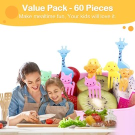 60PCS Palillos de Comida, Pinchos de Comida Tenedor de Animales para Niños, Palillos de Lunch Alimentos, Palillo de Dientes de Postre, Lindos Palillo para Almuerzo de Dibujos Animados, para Caja Bento Fruta Pastelería, Familia, Restaurante y Fiesta