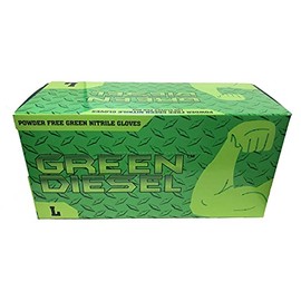 The Green Diesel, Powder Free Green Nitrile Gloves, Ambidextrous, 8 Mil, Diamond Textured, Sizes M-XXL, Sold by Box (Large)