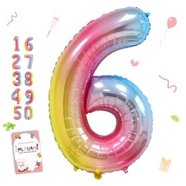 Smlpuame 40 Inch Number Balloons 0-9 Rainbow Gradient Large Number 6 Balloons, Digital Balloons for Birthday Party Celebration Decorations, Helium Foil Number Balloons for Wedding Anniversary