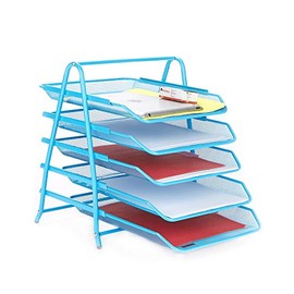 Mind Reader Desk Organizer with 5 Sliding Trays for Letters, Documents, Mail, Files, Paper, Blue