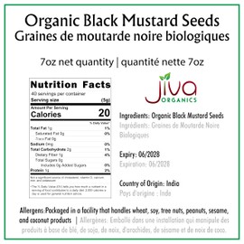 Jiva Organics Organic Black Mustard Seeds 7oz - Non-GMO, Gluten Free, Pungent & Aromatic Spice - 100% Raw & Natural