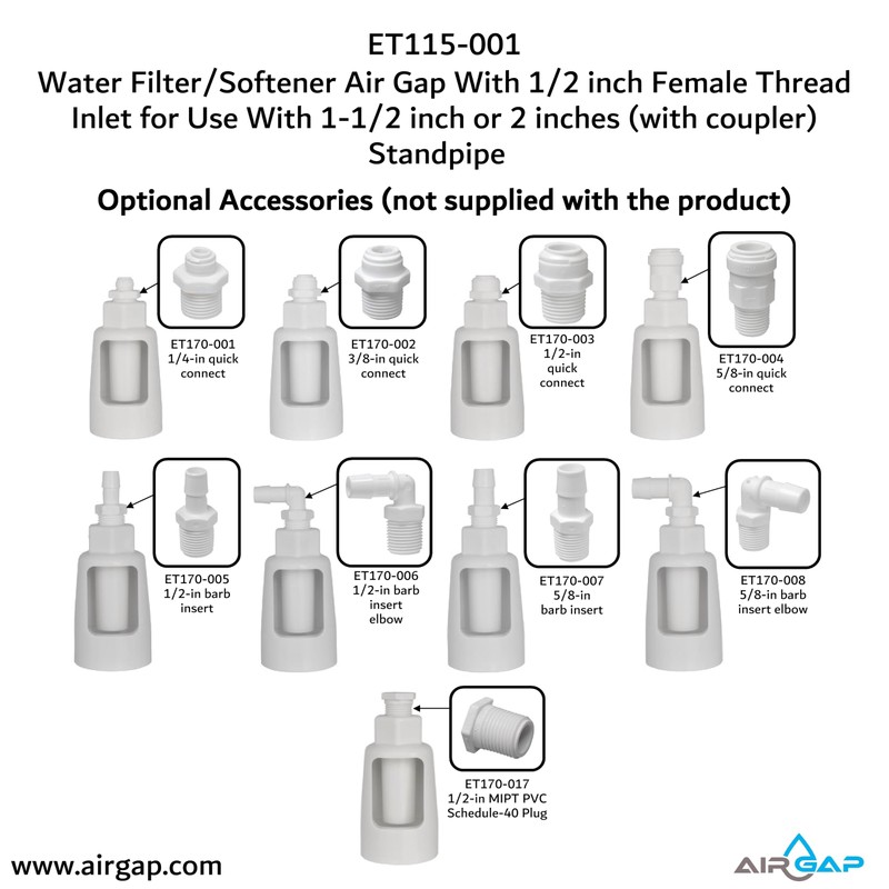 Water Filter/Softener Air Gap With 1/2-inch Female Thread Inlet for