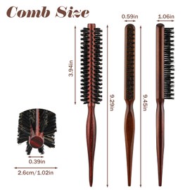 Small Boar Bristle Round Brush, ValueBargain 2PCS Small Wooden Boar Bristle Round Hairbrush Set for Styling, Combing Curling & Straightening, Travel-Friendly