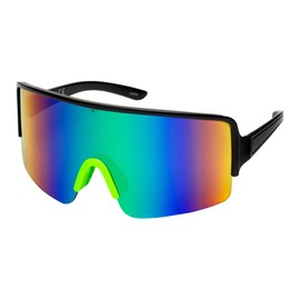 FLAWLESS EYEWEAR Oversized Mirrored Sunglasses Retro Reflective Non-Polarized 80s 90s Vintage Visor Sunglasses Womens Mens Shield Sunglasses (2 PACK: Green/Orange)