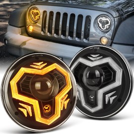 POVTOR 7 Inch LED Headlights, 1000% Bright Anti-glare H6024 Headlight Assemblies with DRL Turn Signal Hi/Lo Beam Compatible with Jeep Wrangler JK JKU TJ LJ CJ Mazda Miata Chevy Ford Hummer H1 H2
