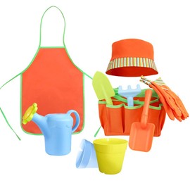 Megawodar Kids Garden Tools Set with Sun Hat,Gloves,Apron,Storage Bag,Watering can,2pcs of Pots and 3pcs of Tools for Realing Gardening or Sand Outdoor Play