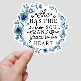(3Pcs) She Has Fire in Her Soul and Grace in Her Heart Inspirational Quote Sticker for Laptop Motivational Vinyl Waterproof Positive Kindness Stickers for Water Bottle Phone Tumbler Size 3x2.8 Inches