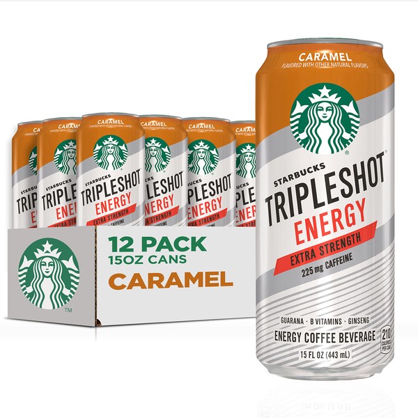 Starbucks Tripleshot Energy Extra Strength Espresso Coffee Beverage, Caramel, 225mg Caffeine, Liquid, 15oz cans (12 Pack)