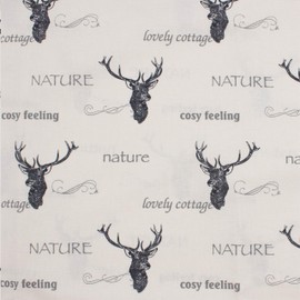 VmG-Store 1 m Cotton Fabric for Sewing, 100% Cotton Sewing Fabric, No Sold by the Metre, Children's Fabric, Patchwork, DIY, Crafts, Quilting, Crafts (Deer Antlers Country House Bb054)