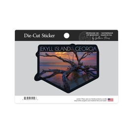 Die Cut Sticker Jekyll Island, Georgia, Driftwood and Sunset, Contour Vinyl Sticker 3 to 6 inches, (Waterproof Decal for Cars, Water Bottles, Laptops, Coolers), Large
