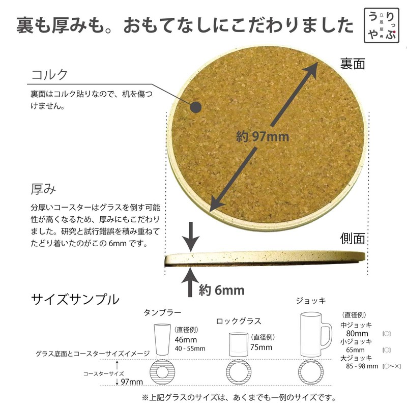りっぷうや 珪藻土コースター ナチュラルシリーズ ミルキーブラウン