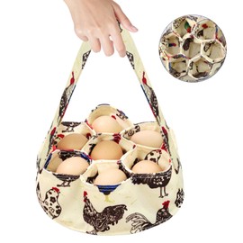 20 cm Egg Collection Basket with 7 Bags, Farmhouse Egg Basket Made of Durable Canvas, Chicken Egg Storage Bag with Handle, Fabric Egg Collection Basket for Chicken Coop, Chickens, Duck, Goose, Eggs