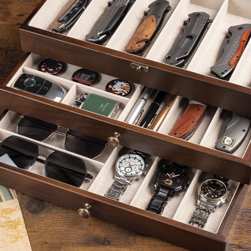 Yoimori Knife Display Case for15-22 Knives, 3-Layer Pocket Knife Case